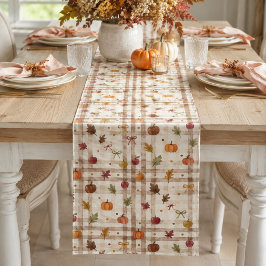 Herbstliche Wasserfarbe-Gingham-Tischdecke Mittelgroßer Tischläufer