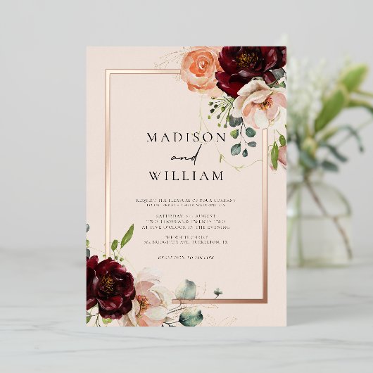 Herbstliche Wasserfarben - Elegante Hochzeit Folieneinladung (Stehend vorne)