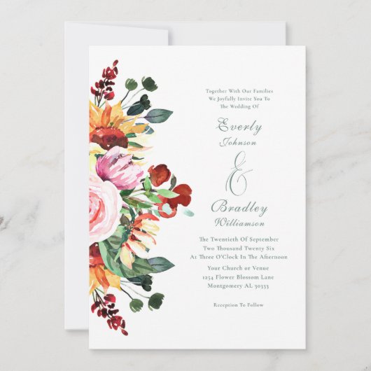 Herbstliche Wasserfarbenflora Elegantes Burgund Ho Einladung (Vorderseite)
