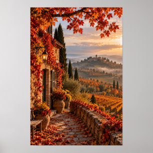 Herbstliche Weinberg-Hügel-Landschaft-Sonnenunterg Poster