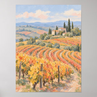 Herbstliche Weinberglandschaft mit Zypressen Poster