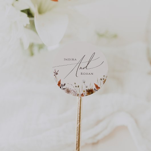 Herbstliche Wildblume | Beige Wedding`Umschlag Auf Runder Aufkleber