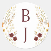 Herbstliche Wildblume Boho Monogram Wedding Runder Aufkleber (Vorderseite)