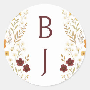 Herbstliche Wildblume Boho Monogram Wedding Runder Aufkleber