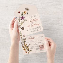 Herbstliche Wildblume Boho Terracotta Hochzeit All In One Einladung