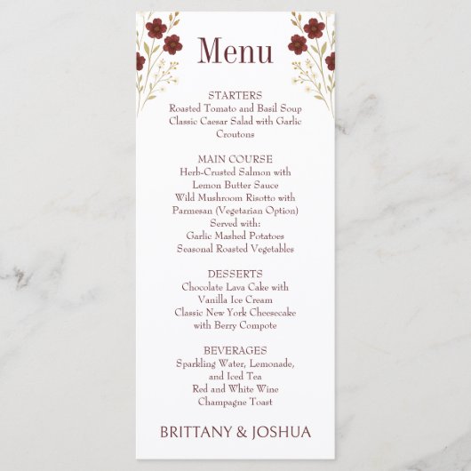 Herbstliche Wildblume Elegant Boho Hochzeit Menükarte (Vorderseite)