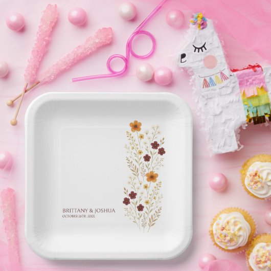 Herbstliche Wildblume Elegant Boho Hochzeit Pappteller (Party)