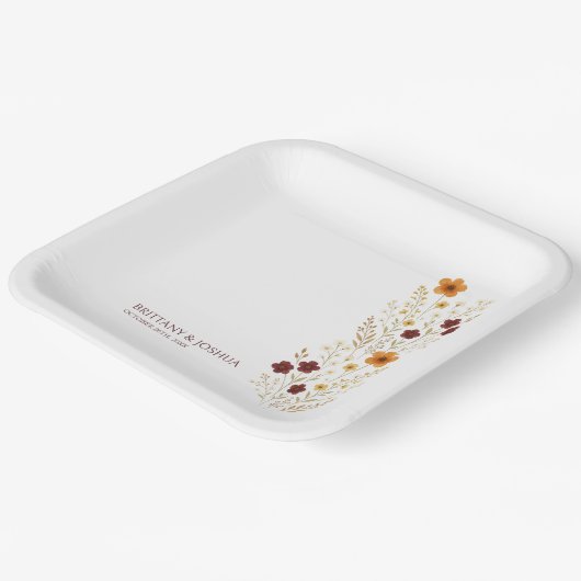 Herbstliche Wildblume Elegant Boho Hochzeit Pappteller (Gewinkelt)