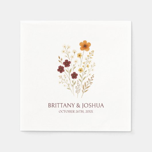 Herbstliche Wildblume Elegant Boho Hochzeit Serviette (Vorderseite)