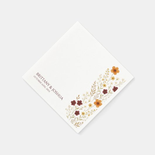 Herbstliche Wildblume Elegant Boho Hochzeit Serviette (Ecke)