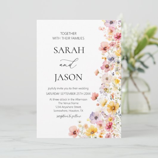 Herbstliche Wildblume Herbst Hochzeitsfeier Einladung (Stehend Vorderseite)