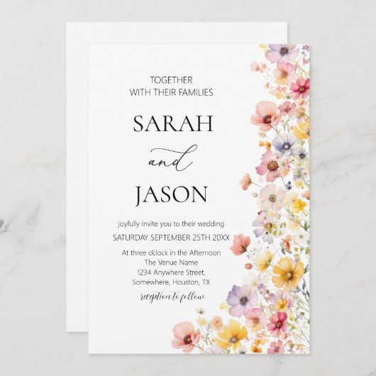 Herbstliche Wildblume Herbst Hochzeitsfeier Einladung (Vorne/Hinten)