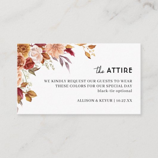 Herbstliche Wildblume Hochzeitskleidung Code Begleitkarte (Vorderseite)