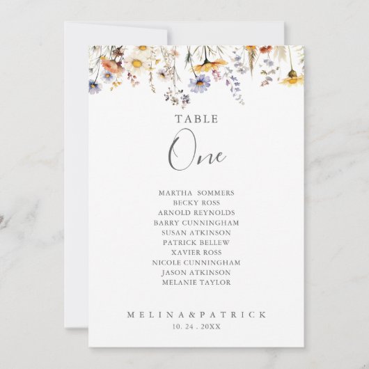 Herbstliche Wildblume Tischnummer 1 Sitzplan (Vorderseite)