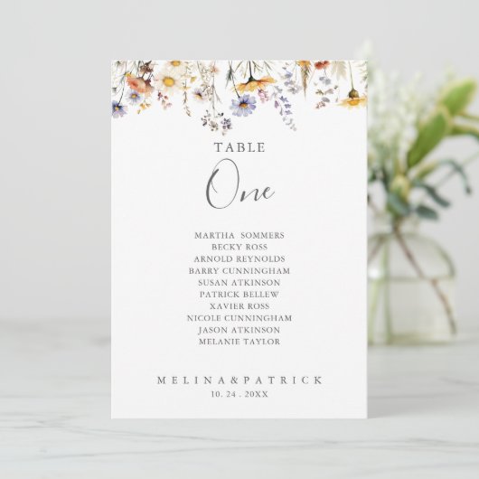 Herbstliche Wildblume Tischnummer 1 Sitzplan (Stehend Vorderseite)