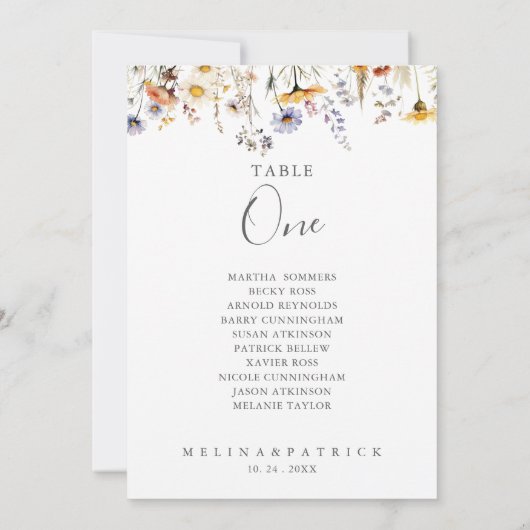 Herbstliche Wildblume Tischnummer 1 Sitzplan (Rückseite)