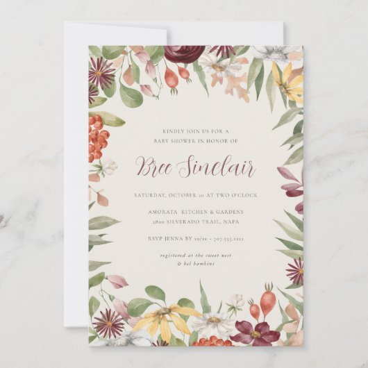 Herbstliche Wildblumen fallen Kinderdusche Einladung (Vorderseite)