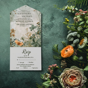 Herbstliche Wildblumen Hochzeit Blumenarrangement All In One Einladung