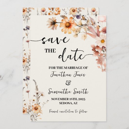Herbstliche Wildblumen Save the Date Hochzeit (Vorne/Hinten)