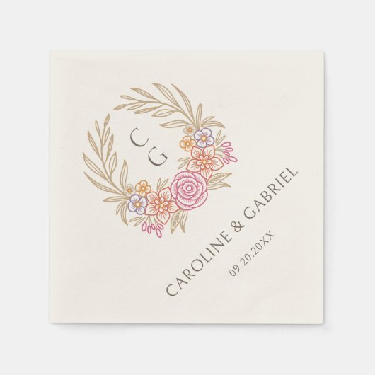 Herbstliche Wildblumen Wappen Wreath Monogramm Hoc Serviette (Vorderseite)