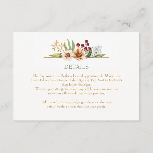 Herbstliche Wildblumen Wasserfarbenprägung Begleitkarte (Vorderseite)