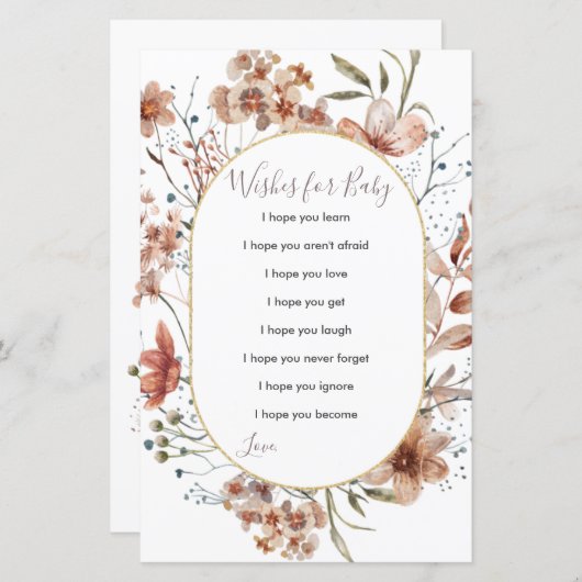 Herbstliche Wildblumen Wasserfarbwünschen für Baby (Vorne/Hinten)