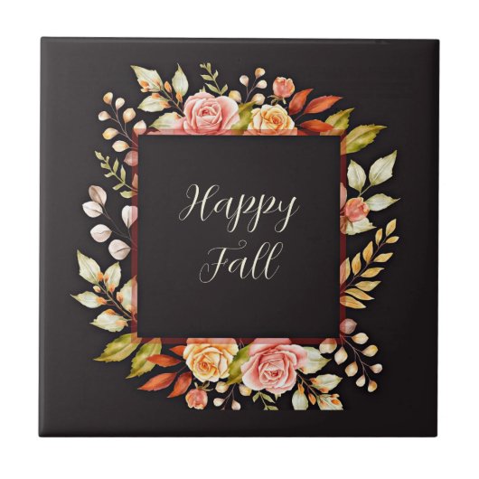 Herbstlicher Blumenrahmen mit anpassbarem Text Fliese (Vorderseite)