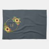 Herbstlicher Blumenrahmen mit anpassbarem Text Geschirrtuch (Horizontal)