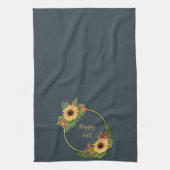 Herbstlicher Blumenrahmen mit anpassbarem Text Geschirrtuch (Vertikal)