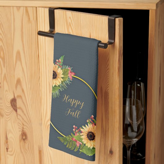 Herbstlicher Blumenrahmen mit anpassbarem Text Geschirrtuch (Drittel gefaltet)