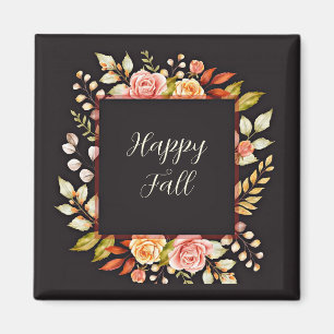 Herbstlicher Blumenrahmen mit anpassbarem Text Magnet