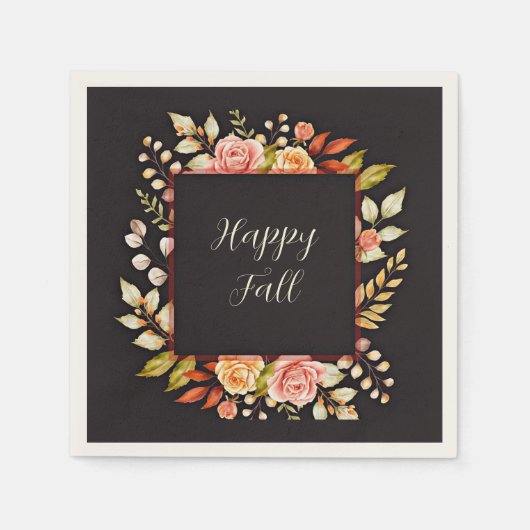 Herbstlicher Blumenrahmen mit anpassbarem Text Serviette (Vorderseite)