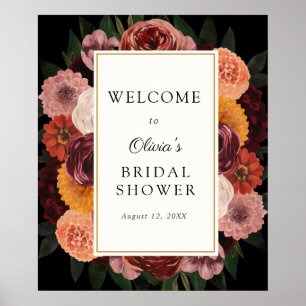 Herbstlicher Burgunder-Blumen-Hochzeitsdusche-Will Poster