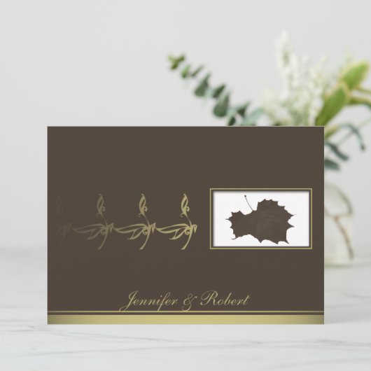 Herbstlicher Glamour in Brown Gold Hochzeit Einlad Einladung (Stehend Vorderseite)
