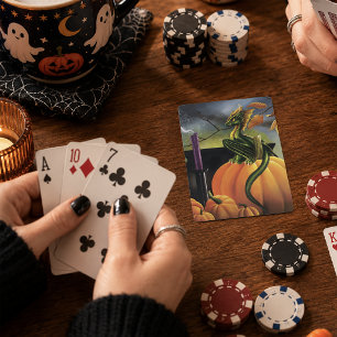 Herbstlicher grüner Drache Kürbis Halloween Fantas Spielkarten