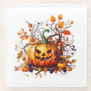 herbstlicher Halloween lustiger Kürbis Glasuntersetzer