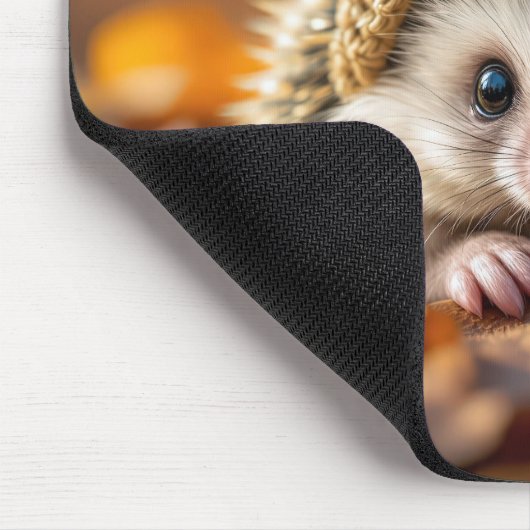 Herbstlicher Igel mit gegossenem Hut Mousepad (Ecke)