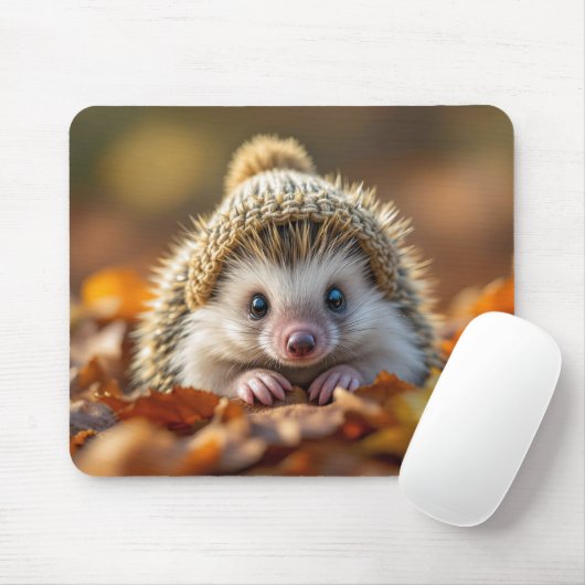 Herbstlicher Igel mit gegossenem Hut Mousepad (Mit Mouse)