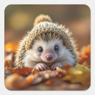 Herbstlicher Igel mit geneigter Spitze Quadratischer Aufkleber