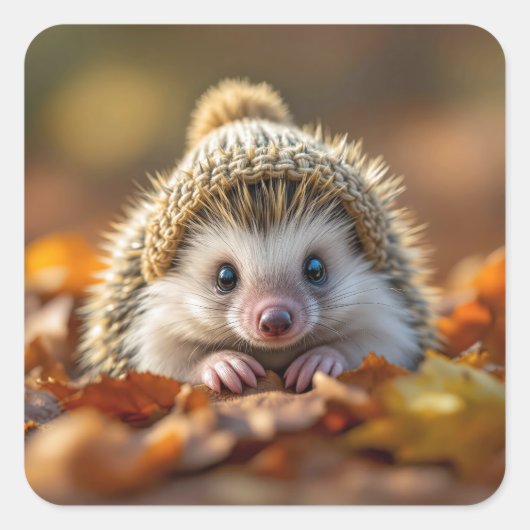 Herbstlicher Igel mit geneigter Spitze Quadratischer Aufkleber (Vorderseite)