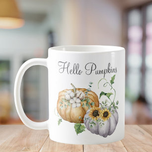 Herbstlicher Kürbis Sonnenblume und Baumwollblumen Kaffeetasse