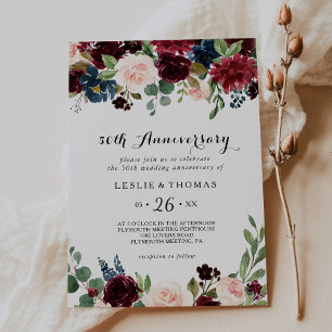 Herbstlicher rustikaler Burgunder 50. Hochzeitstag Einladung