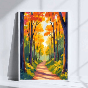 Herbstlicher Waldweg Aquarell der Herbstfoliage Poster