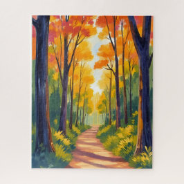 Herbstlicher Waldweg | Aquarell der Herbstfoliage Puzzle