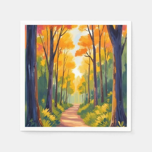 Herbstlicher Waldweg | Aquarell Herbstlaub Serviette (Vorderseite)