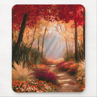 Herbstlicher Waldweg Goldenes Sonnenlicht Landscha Mousepad