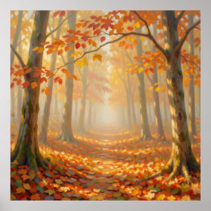 Herbstlicher Waldweg - malerische Landschaftskunst Poster