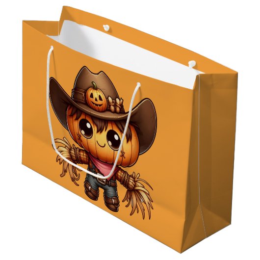 Herbstlicher Western-Vogelscheuche Große Geschenktüte (Vorderseite Schrägansicht)