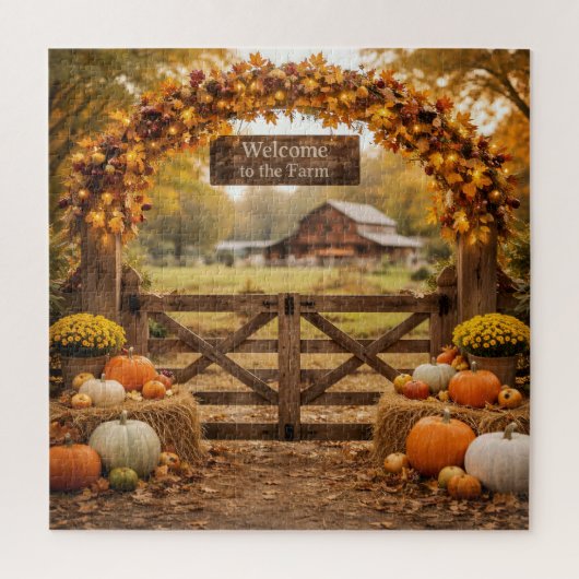 Herbstliches Bauernhoftor mit Bogen Puzzle (Vertikal)