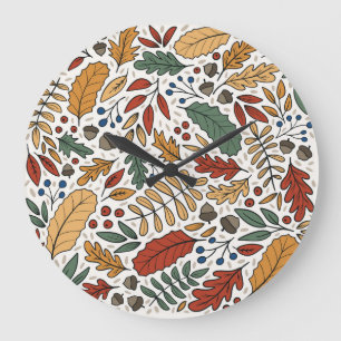 Herbstliches Blattquadrat-Design Große Wanduhr